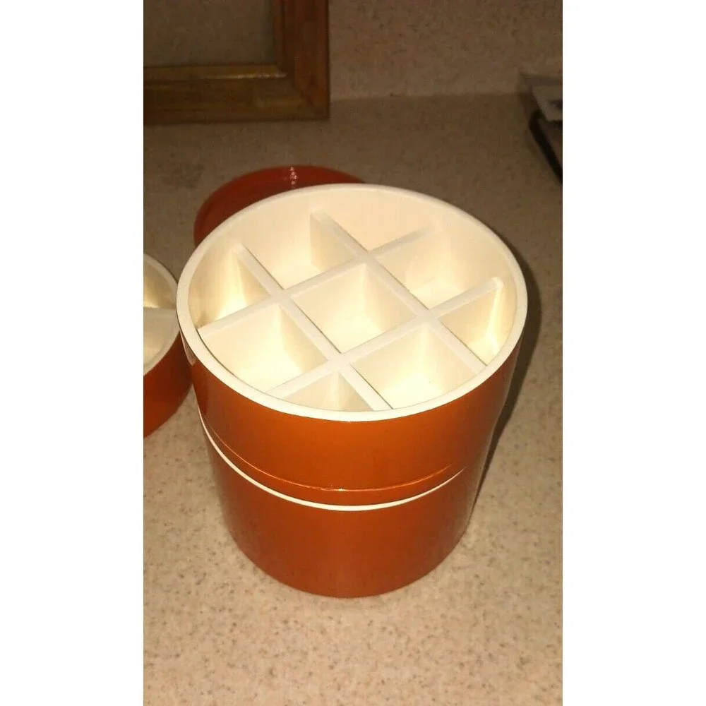 Pottery Barn Orange Enameled Wood Storage Tower Retro Look